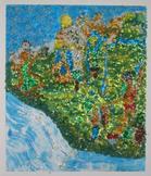 Bead Art 'Estepona Dancing' photo image of original by Isabella Wesoly. Composition, virtually all bright glass beads to create abstract imagery inspired by sound, emotions and Wassily Kandinsky